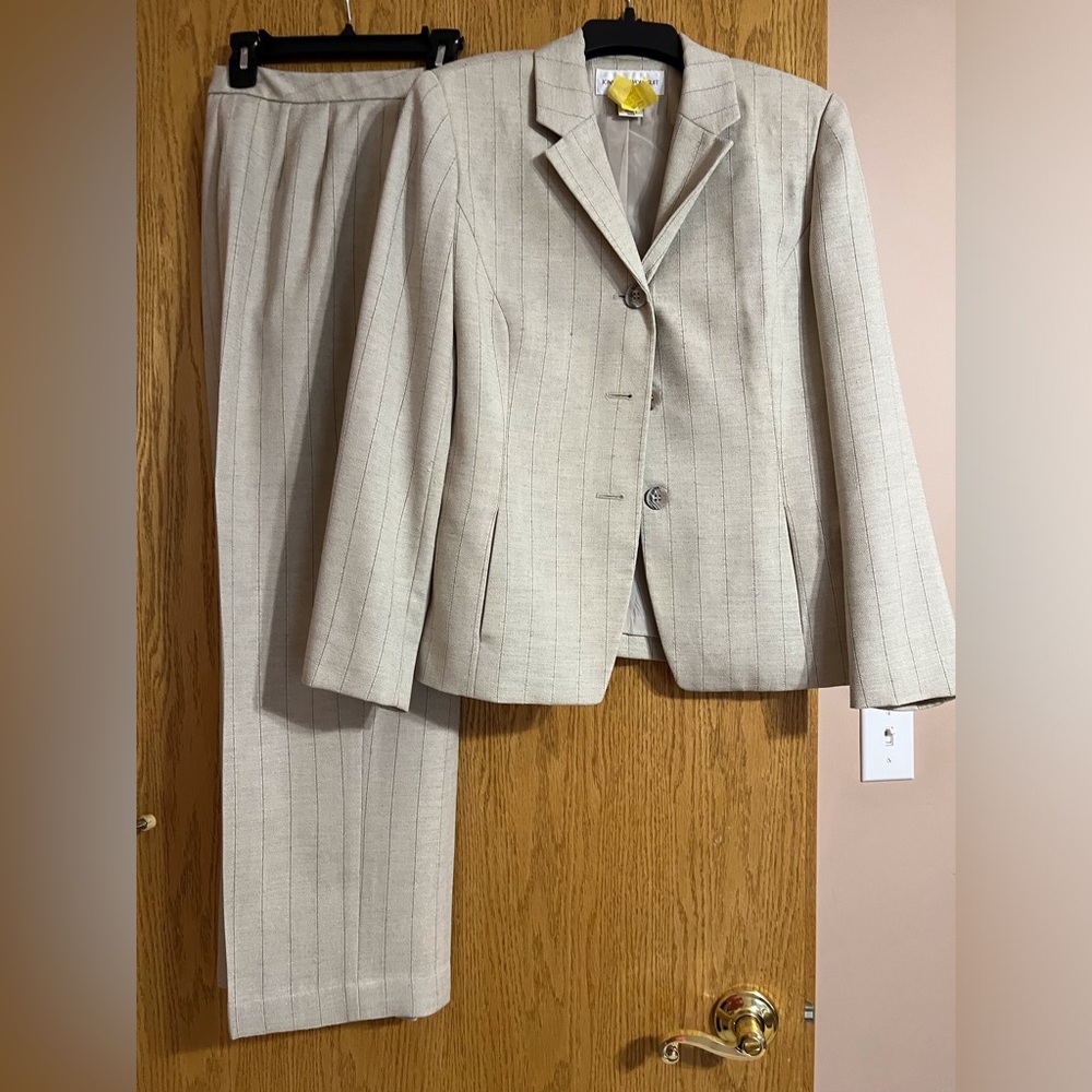 Elegant Beige Pinstripe Suit Set